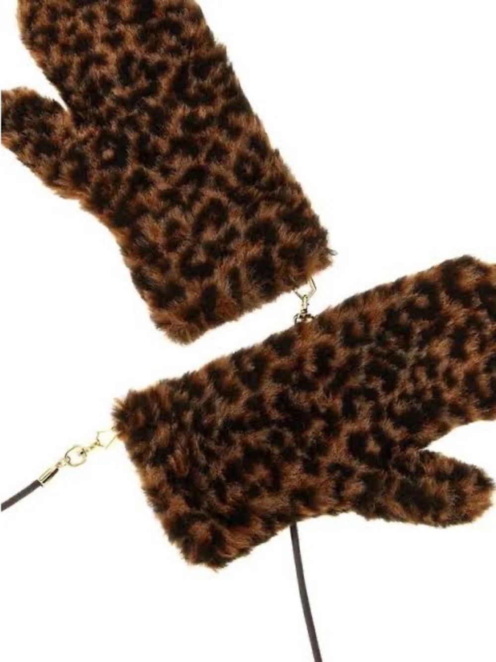 MaxMara Leopard-Print  Fur Mittens in Brown and Black